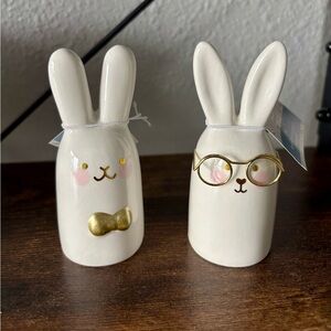 Cute Ceramic Bunny Figurines Set Of 2 Easter Home Decor Modern